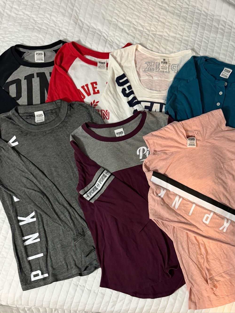 PINK Victoria's Secret Girls' Tee Bundle in Pink, Gray, Maroon, Teal & White